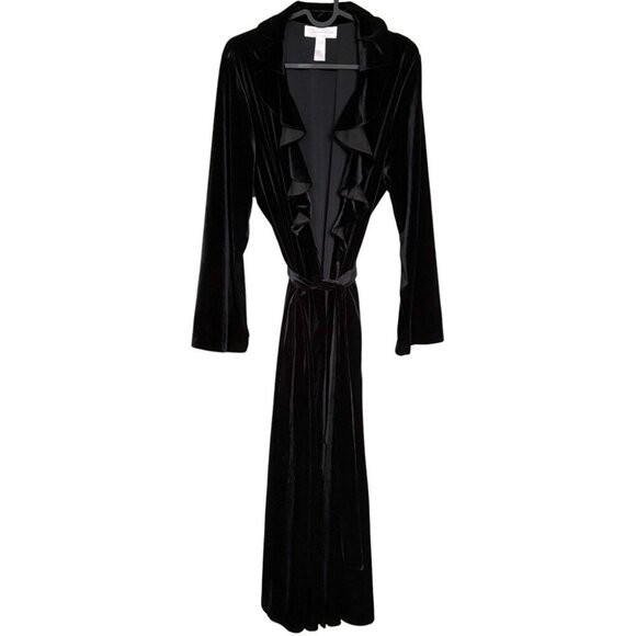 Oscar de la Renta Pink Label Black Velvet Ruffle Duster Robe L - Picture 1 of 5